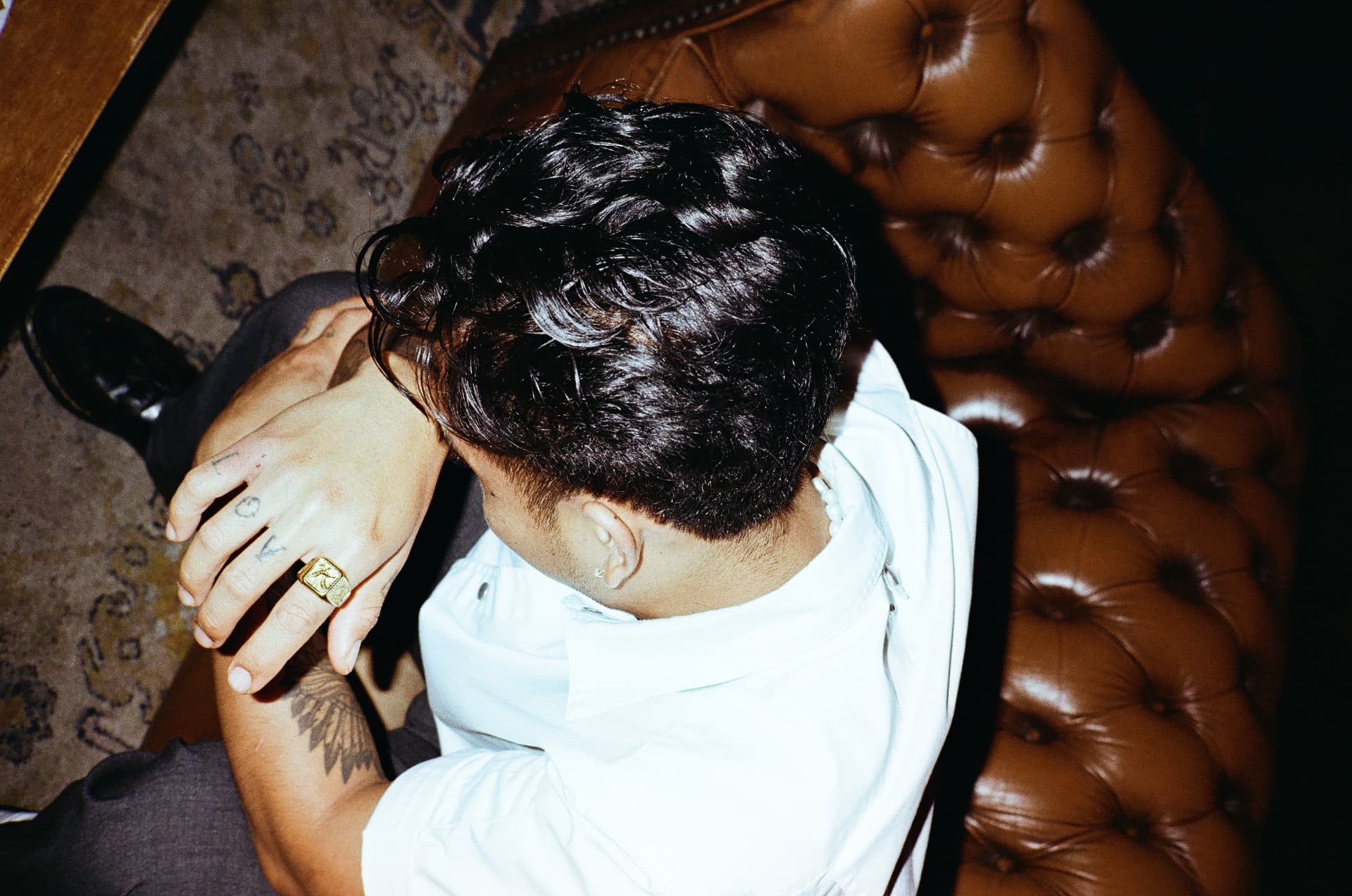 A quiet moment on the leather banquette