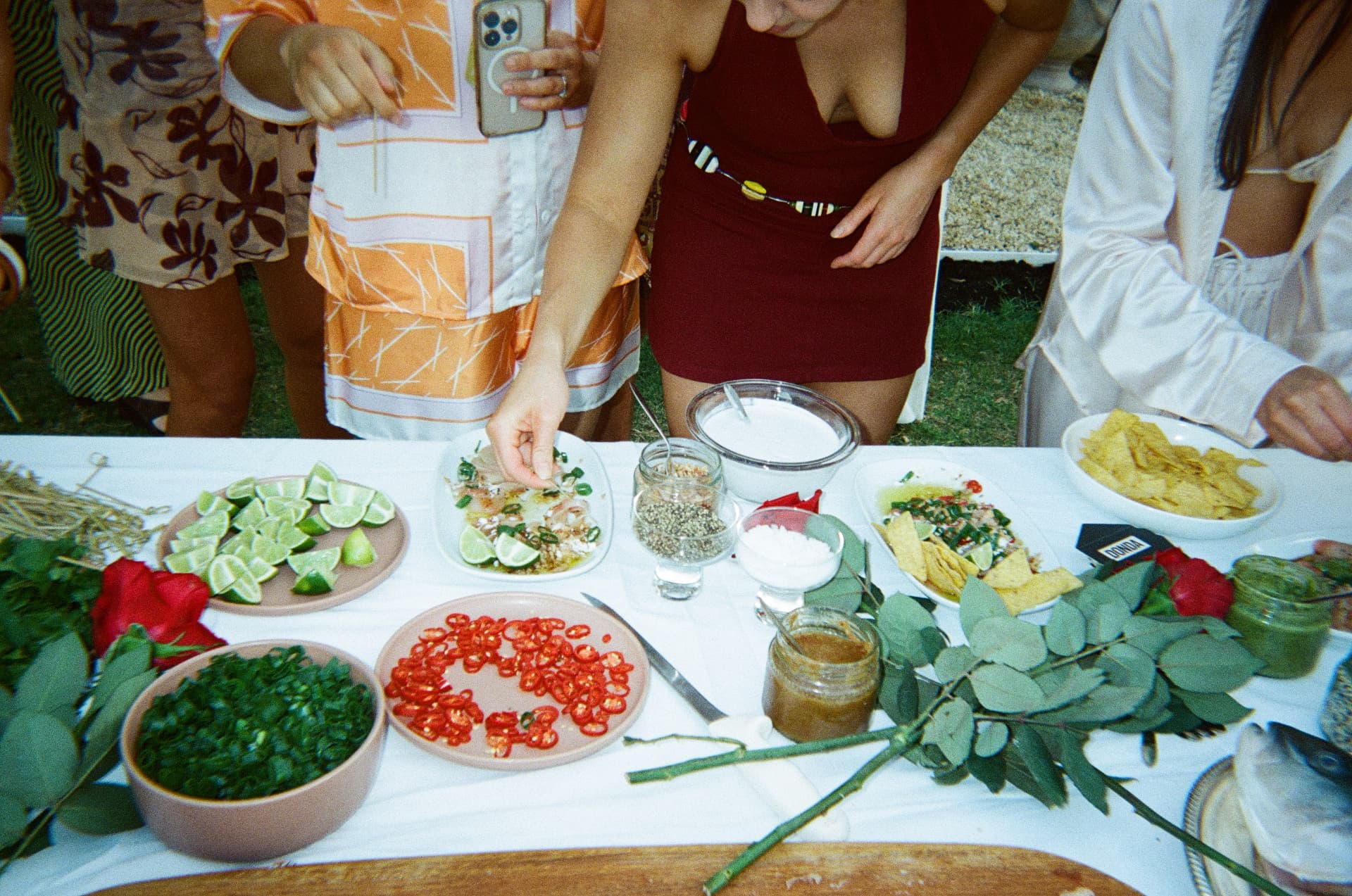 The spread from above — limes, chilli, herbs